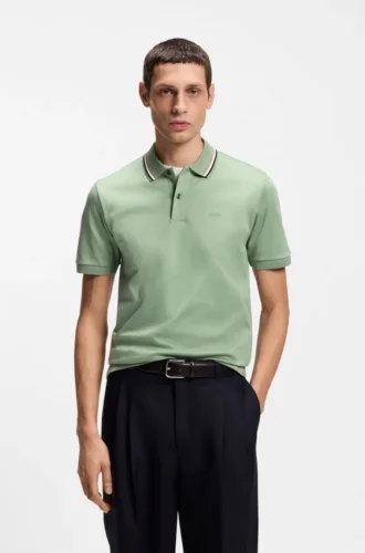 Slim-Fit-Polohemd aus Baumwolle mit gestreiftem Kragen