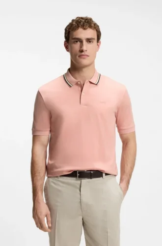 Slim-Fit-Polohemd aus Baumwolle mit gestreiftem Kragen