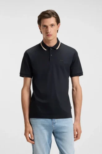 Slim-Fit-Polohemd aus Baumwolle mit gestreiftem Kragen
