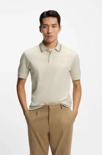 Slim-Fit-Polohemd aus Baumwolle mit gestreiftem Kragen
