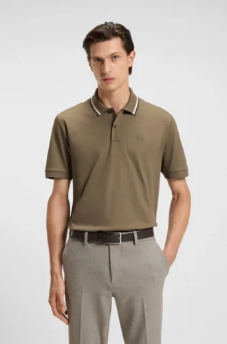 Slim-Fit-Polohemd aus Baumwolle mit gestreiftem Kragen