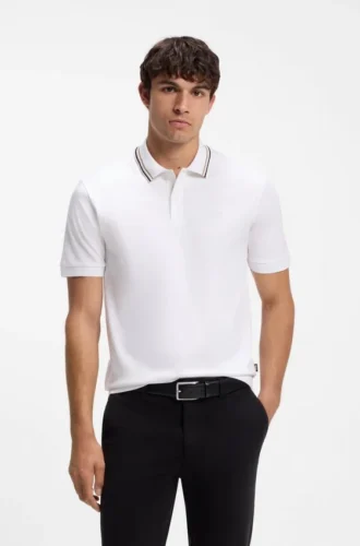 Slim-Fit-Polohemd aus Baumwolle mit gestreiftem Kragen