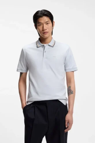 Slim-Fit-Polohemd aus Baumwolle mit gestreiftem Kragen