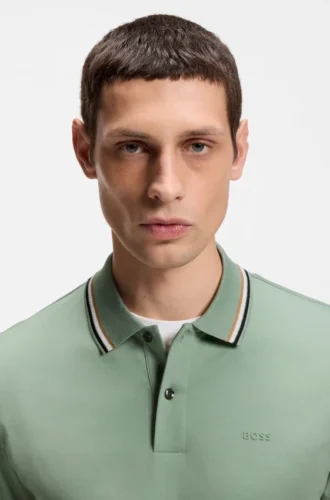 Slim-Fit-Polohemd aus Baumwolle mit gestreiftem Kragen
