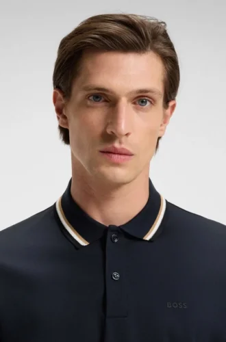 Slim-Fit-Polohemd aus Baumwolle mit gestreiftem Kragen