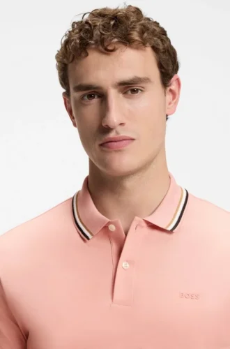 Slim-Fit-Polohemd aus Baumwolle mit gestreiftem Kragen