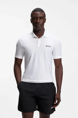 Slim-Fit-Poloshirt aus Active-Stripe-Jersey mit Vier-Wege-Stretch