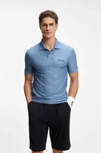 Slim-Fit-Poloshirt aus Active-Stripe-Jersey mit Vier-Wege-Stretch