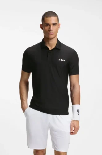 Slim-Fit-Poloshirt aus Active-Stripe-Jersey mit Vier-Wege-Stretch