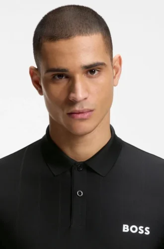 Slim-Fit-Poloshirt aus Active-Stripe-Jersey mit Vier-Wege-Stretch