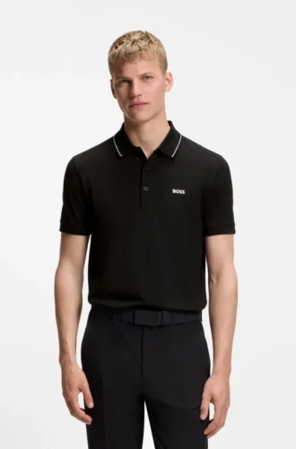 Slim-Fit-Poloshirt aus Baumwollpiqué mit Kragenstreifen