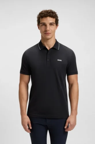 Slim-Fit-Poloshirt aus Baumwollpiqué mit Kragenstreifen