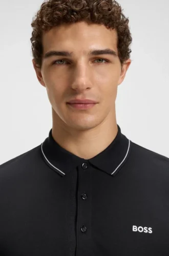 Slim-Fit-Poloshirt aus Baumwollpiqué mit Kragenstreifen