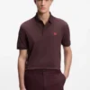Slim-Fit-Poloshirt aus Baumwollpiqué mit rotem Logo-Label