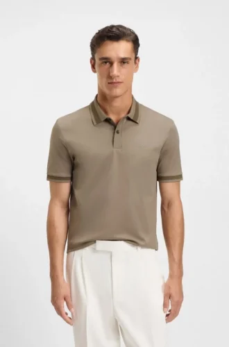 Slim-Fit-Poloshirt aus merzerisierter Baumwolle mit strukturierten Details