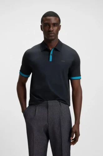 Slim-Fit-Poloshirt aus merzerisierter Baumwolle mit strukturierten Details