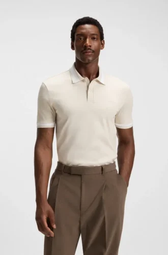 Slim-Fit-Poloshirt aus merzerisierter Baumwolle mit strukturierten Details
