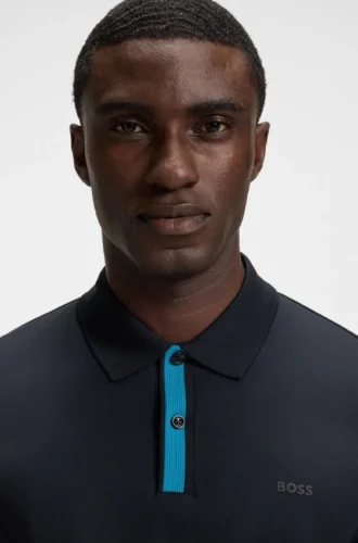 Slim-Fit-Poloshirt aus merzerisierter Baumwolle mit strukturierten Details