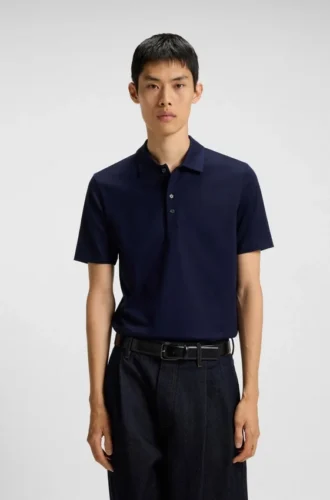 Slim-Fit-Poloshirt aus merzerisierter Baumwolle mit Vier-Knopf-Leiste
