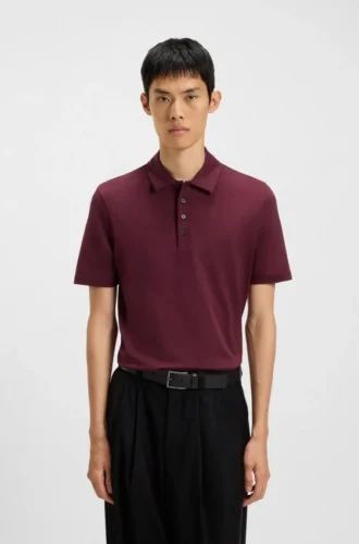 Slim-Fit-Poloshirt aus merzerisierter Baumwolle mit Vier-Knopf-Leiste