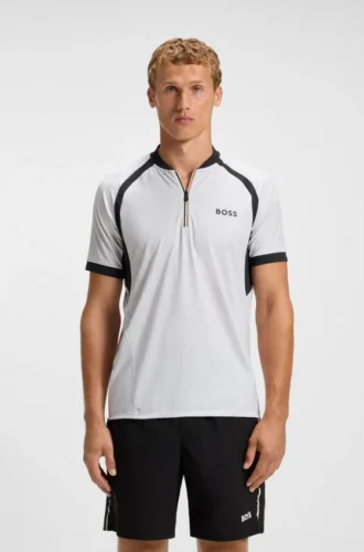 Slim-Fit-Poloshirt aus Mesh-Jersey mit Reißverschluss am Kragen