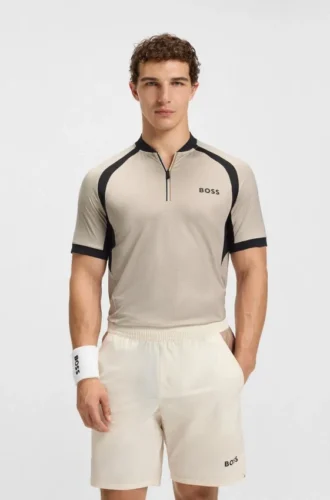 Slim-Fit-Poloshirt aus Mesh-Jersey mit Reißverschluss am Kragen