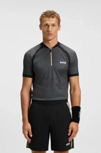 Slim-Fit-Poloshirt aus Mesh-Jersey mit Reißverschluss am Kragen