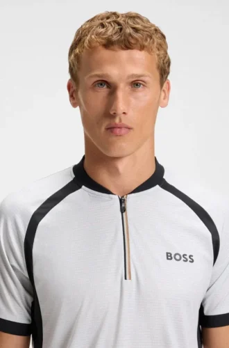 Slim-Fit-Poloshirt aus Mesh-Jersey mit Reißverschluss am Kragen