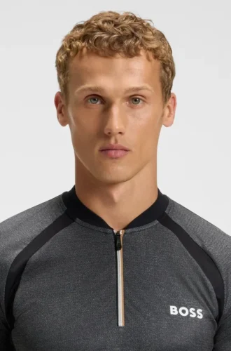 Slim-Fit-Poloshirt aus Mesh-Jersey mit Reißverschluss am Kragen