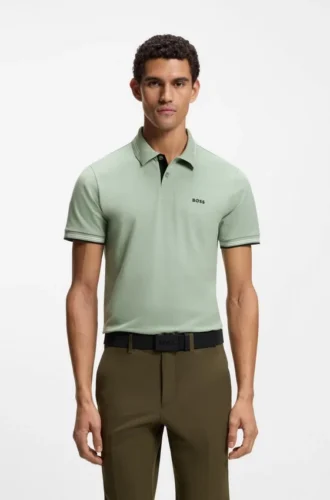 Slim-Fit-Poloshirt aus Stretch-Baumwolle mit Logo und Streifen