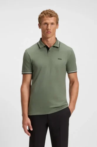 Slim-Fit-Poloshirt aus Stretch-Baumwolle mit Logo und Streifen