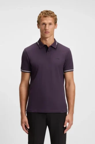Slim-Fit-Poloshirt aus Stretch-Baumwolle mit Logo und Streifen