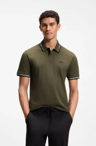 Slim-Fit-Poloshirt aus Stretch-Baumwolle mit Logo und Streifen