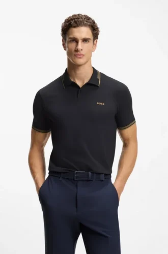 Slim-Fit-Poloshirt aus Stretch-Baumwolle mit Logo und Streifen