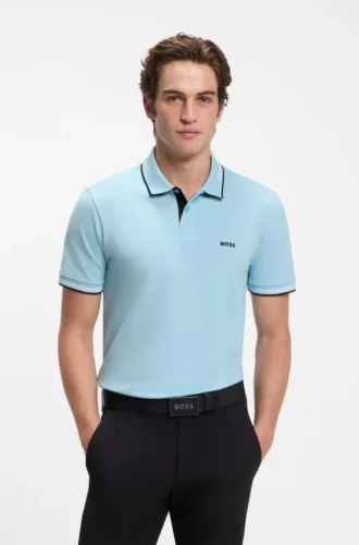 Slim-Fit-Poloshirt aus Stretch-Baumwolle mit Logo und Streifen