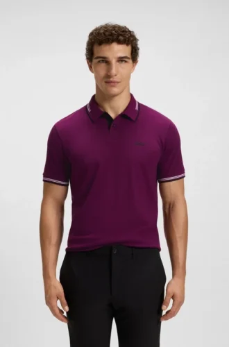 Slim-Fit-Poloshirt aus Stretch-Baumwolle mit Logo und Streifen