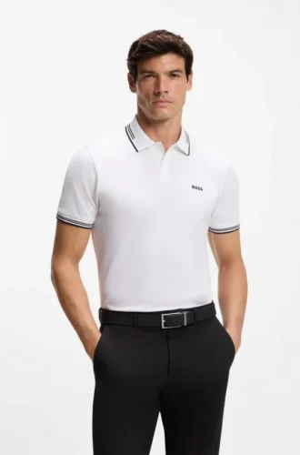 Slim-Fit-Poloshirt aus Stretch-Baumwolle mit Logo und Streifen