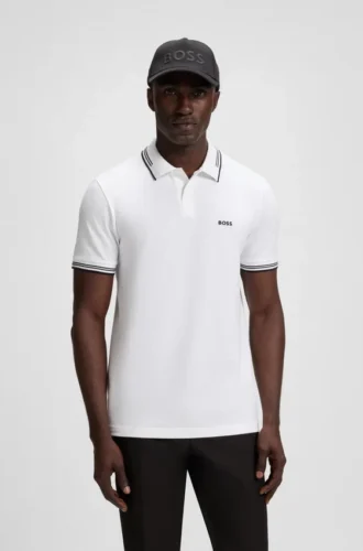 Slim-Fit-Poloshirt aus Stretch-Baumwolle mit Logo und Streifen