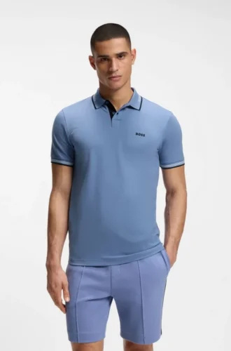 Slim-Fit-Poloshirt aus Stretch-Baumwolle mit Logo und Streifen