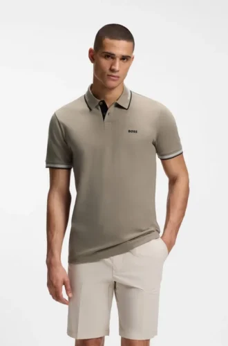 Slim-Fit-Poloshirt aus Stretch-Baumwolle mit Logo und Streifen
