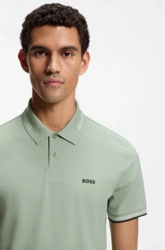 Slim-Fit-Poloshirt aus Stretch-Baumwolle mit Logo und Streifen