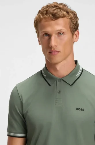 Slim-Fit-Poloshirt aus Stretch-Baumwolle mit Logo und Streifen