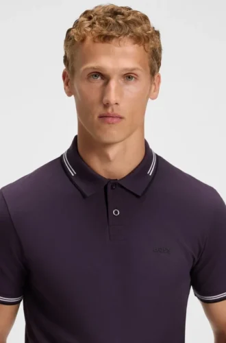 Slim-Fit-Poloshirt aus Stretch-Baumwolle mit Logo und Streifen