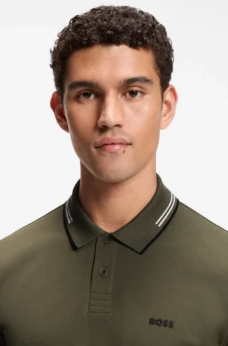 Slim-Fit-Poloshirt aus Stretch-Baumwolle mit Logo und Streifen