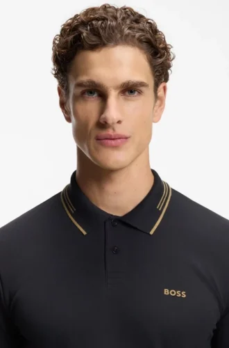 Slim-Fit-Poloshirt aus Stretch-Baumwolle mit Logo und Streifen