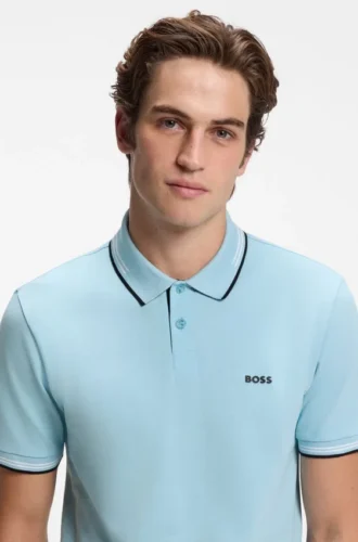 Slim-Fit-Poloshirt aus Stretch-Baumwolle mit Logo und Streifen