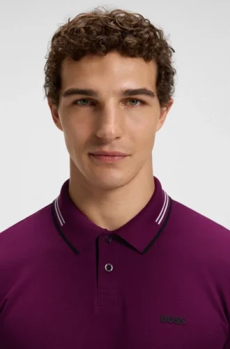Slim-Fit-Poloshirt aus Stretch-Baumwolle mit Logo und Streifen