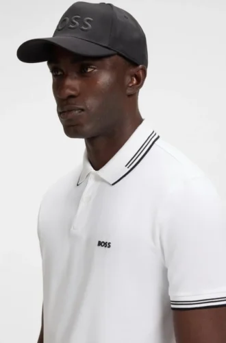 Slim-Fit-Poloshirt aus Stretch-Baumwolle mit Logo und Streifen