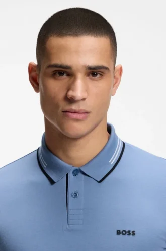 Slim-Fit-Poloshirt aus Stretch-Baumwolle mit Logo und Streifen