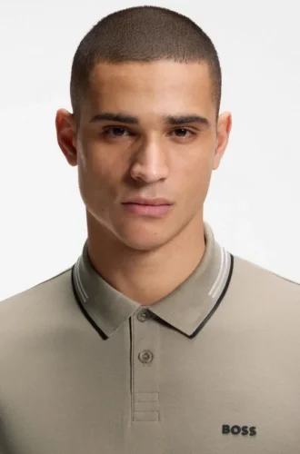 Slim-Fit-Poloshirt aus Stretch-Baumwolle mit Logo und Streifen